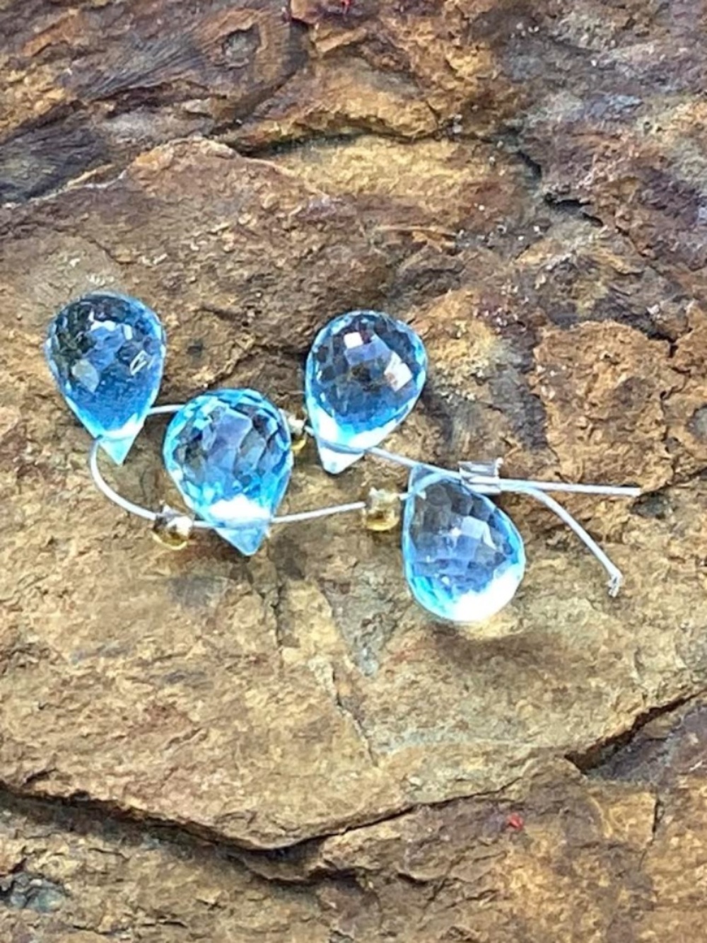 4 Pieces Faceted Blue Topaz Beads, NWT, Drilled, 8mmx4mm